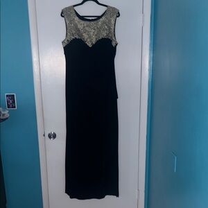 Alex Evenings Black Dress with Gold Lace Detail